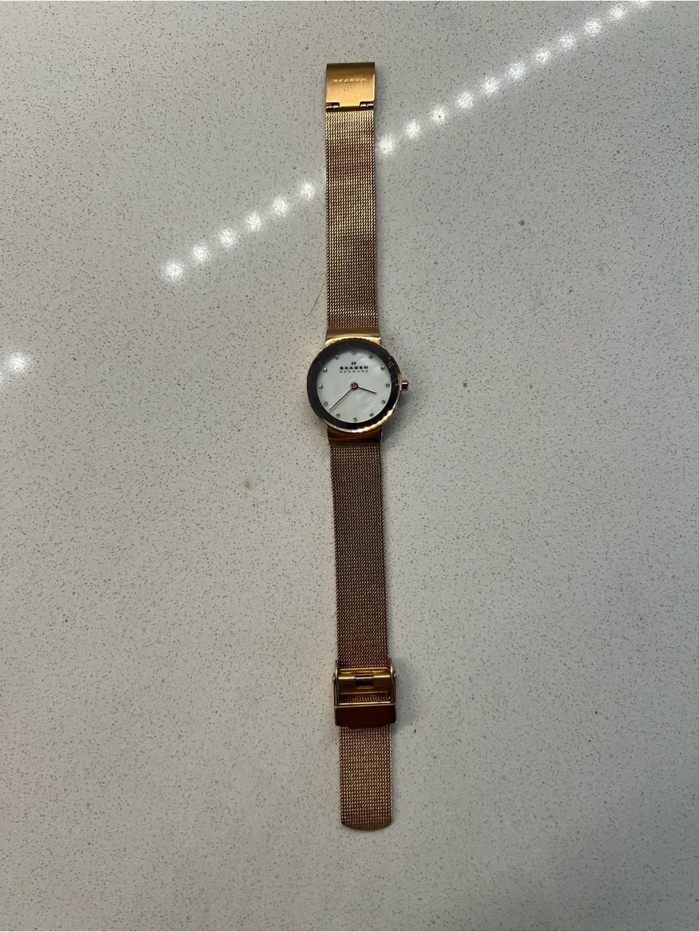 Skagen Gold Mesh Women's Watch with White Dial